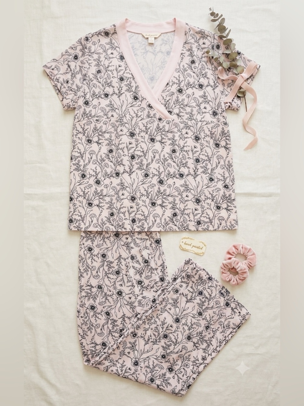 Badgley Mischka Women's Pink Floral Short-Sleeve Pajama Set - XL